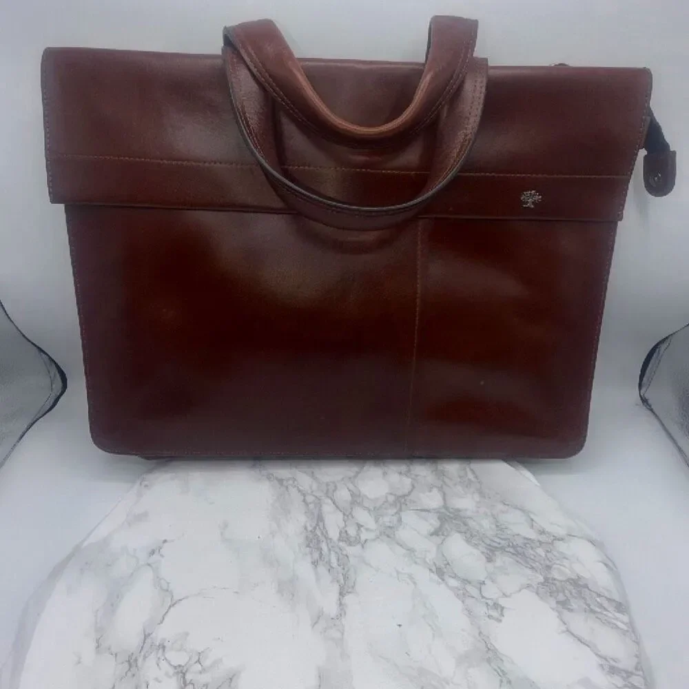 LITCHI Brown Leather Briefcase
